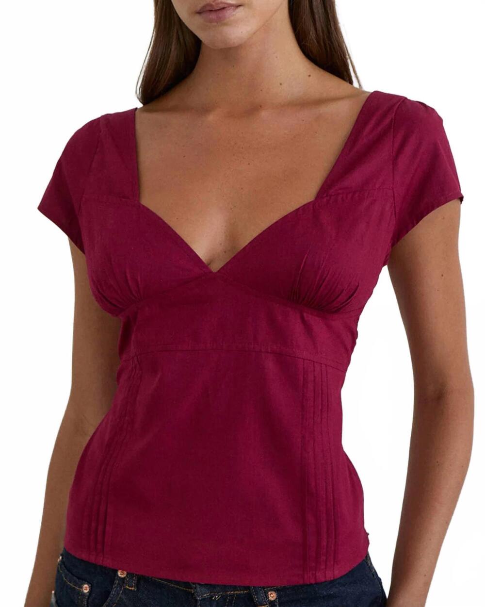 NEW MOTEL ROCKS uliva cap sleeve corset top in poplin burgundy